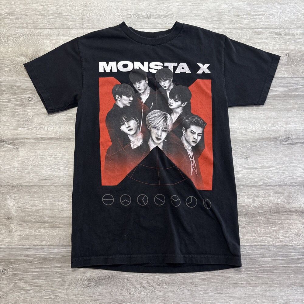 Monsta X K-Pop Band Graphic T-Shirt Hashtag Black Tee Boys XL Music Merch